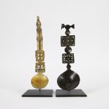 2 African elaborate spoons with stand