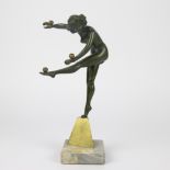 A green patinated Art Deco bronze dancer