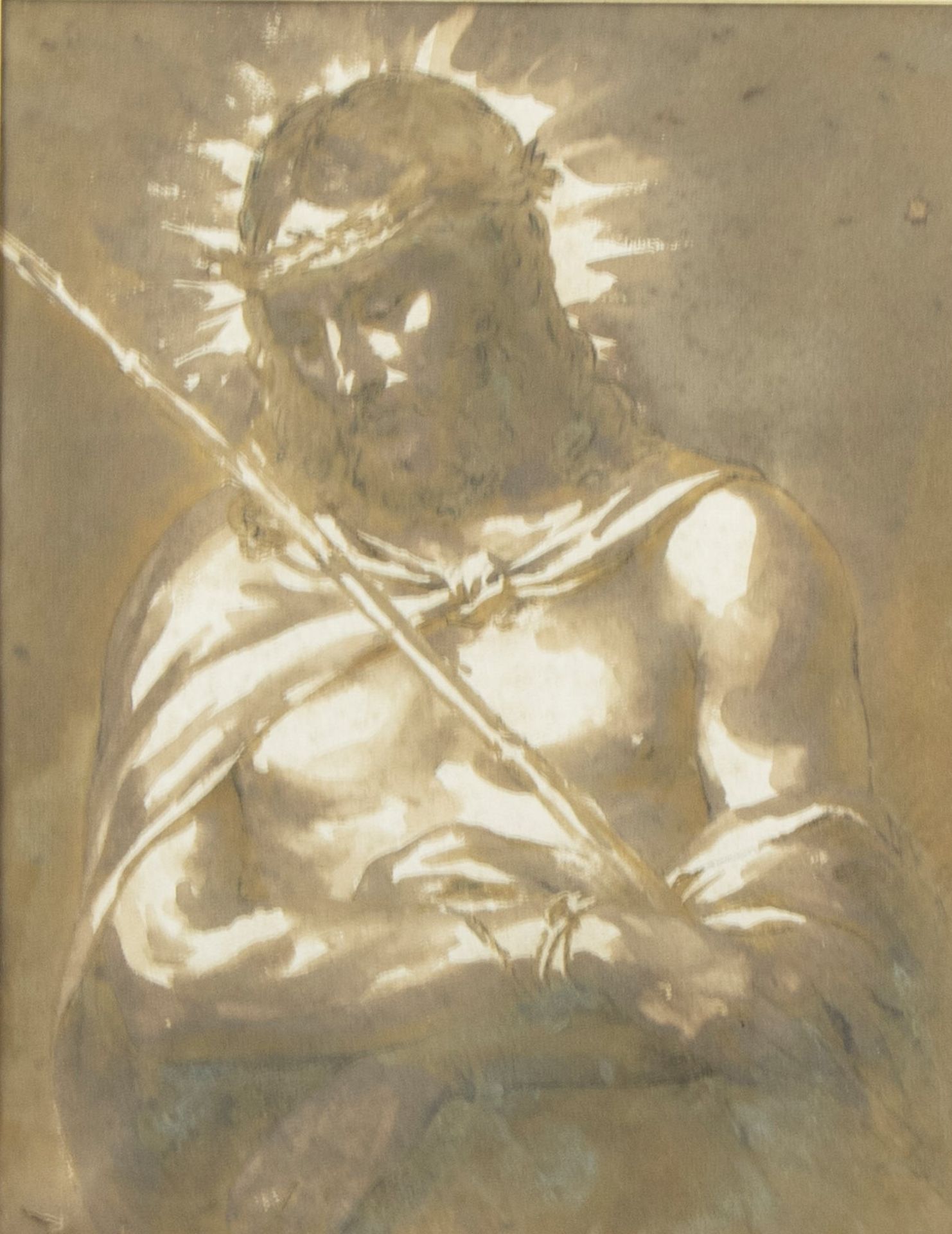 Pencildrawing and watercolor Christ after Van Dijck 19th century