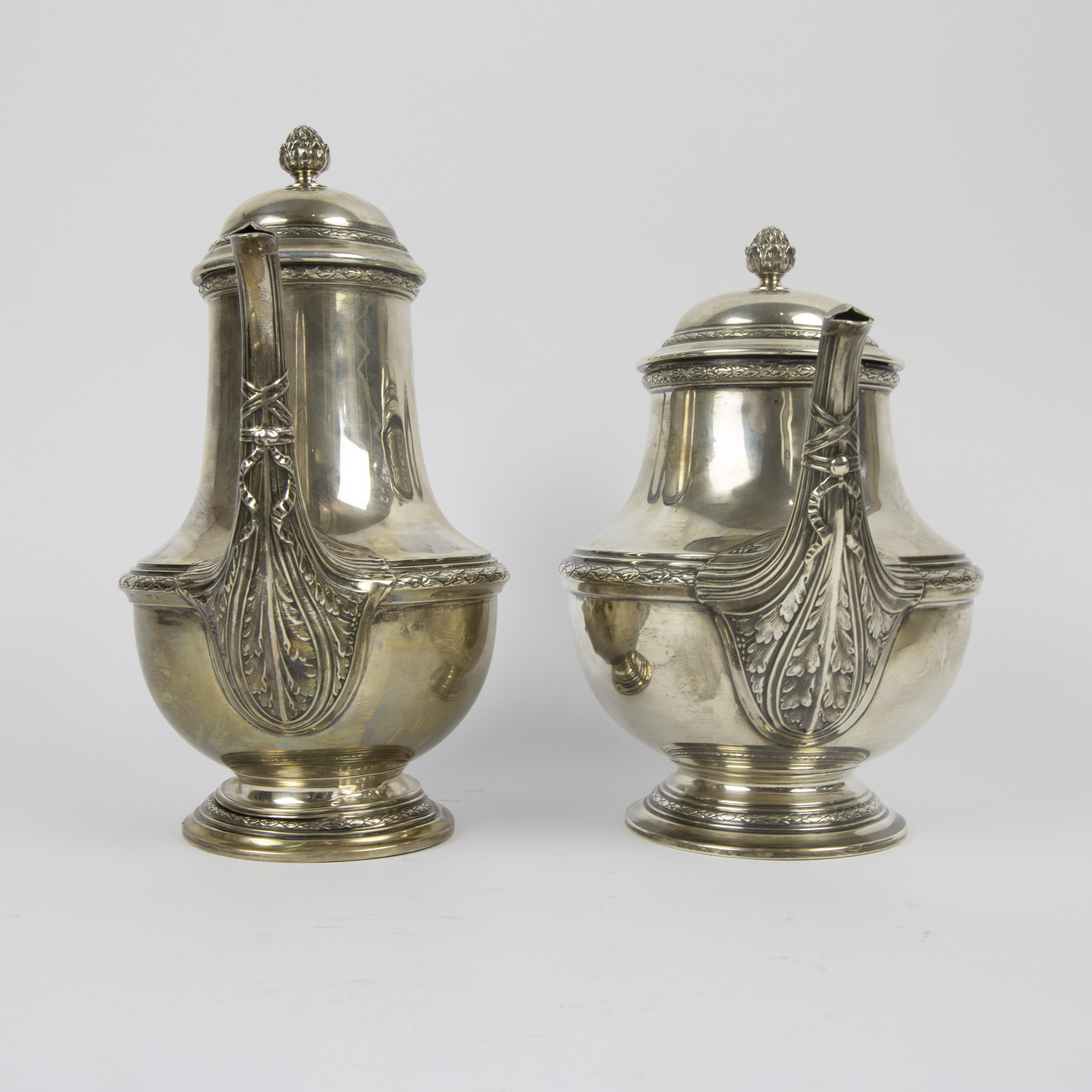 4 piece silver coffee and tea set with Louis XVI style plateau. - Image 4 of 11