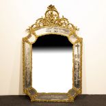 Antique Rococo style bronze mirror with cut glass motifs