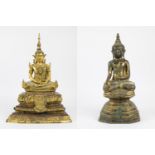 Bronze Buddha, Birma + a Thai gilded brass meditating Buddha