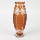 Rare vase Val Saint Lambert 30's design Joseph SIMON satiné ORANGE cut glass