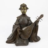 Japanese bronze sculpture of a lady with a lute