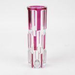 Val Saint Lambert Art Deco tube vase in colorless and mauve cut crystal