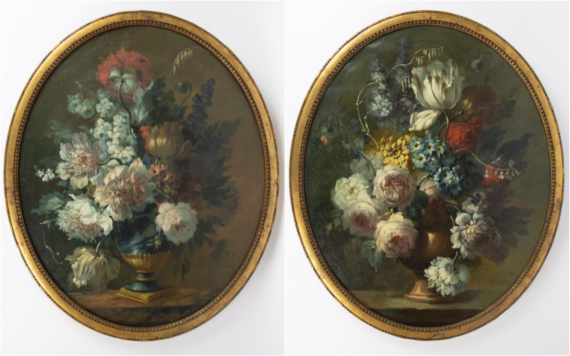 Pendant flower arrangements, oil on canvas 19th century