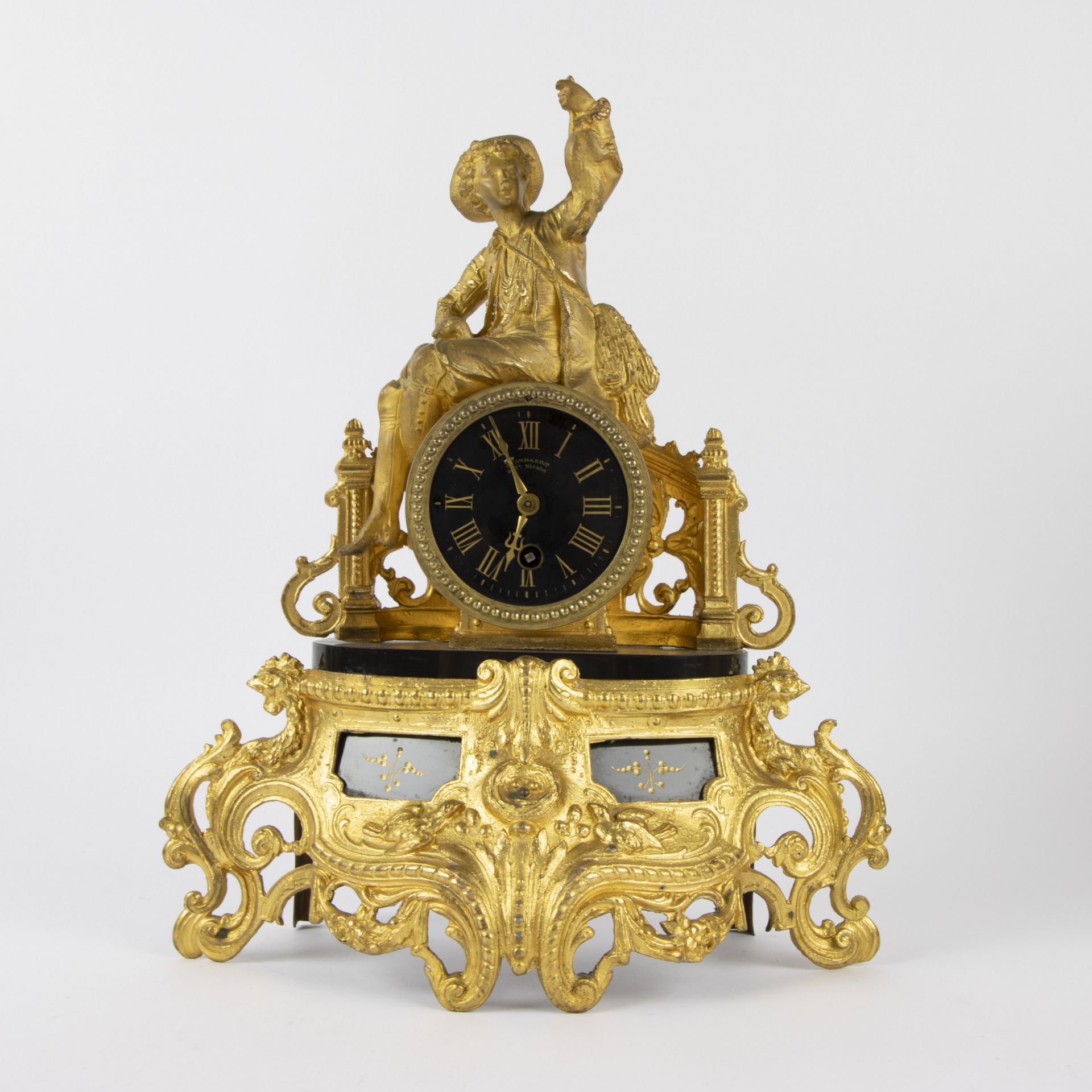 French gold-plated romantic mantel clock with enamel dial in a globe, 2nd half 19th century and Fren - Image 5 of 6