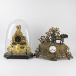 French gold-plated romantic mantel clock with enamel dial in a globe, 2nd half 19th century and Fren