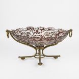 Glass coupe in red/white glass in finely stylized bronze base 19th century