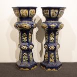 2 Chinese ceramic polychrome glazed flower stands with flower pot around 1900