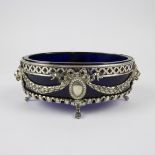 Silver jardiniere in Louis XVI style with blue glass liner