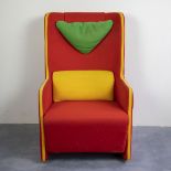 Vintage fabric armchair in red, yellow and green, 1980s.