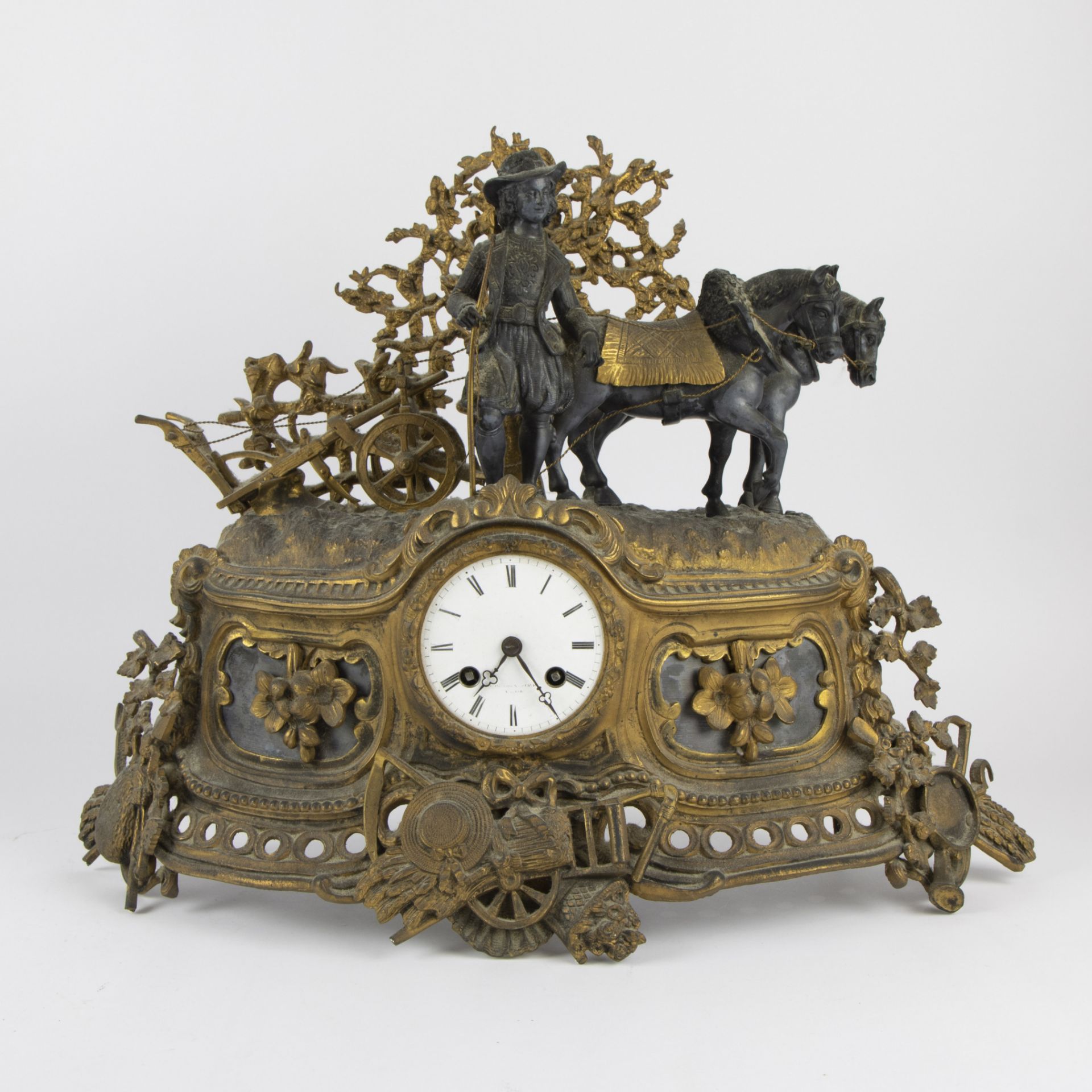 French gold-plated romantic mantel clock with enamel dial in a globe, 2nd half 19th century and Fren - Image 2 of 6