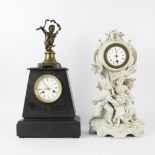 Romantic clock in biscuit Sèvres style and Art Deco clock in marble
