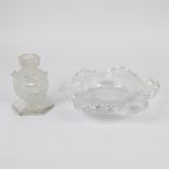 Glass candlestick and coupe marked Lalique France