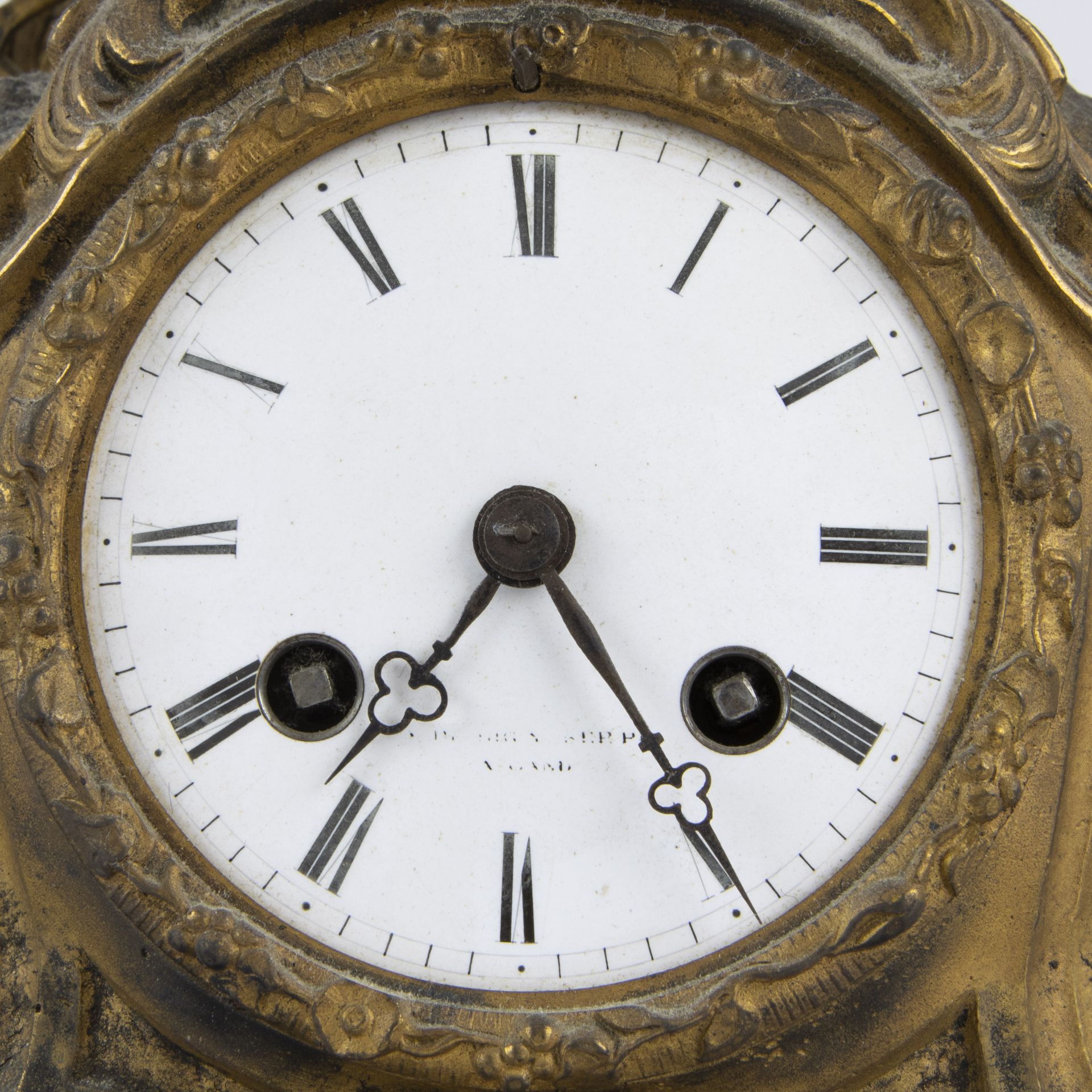 French gold-plated romantic mantel clock with enamel dial in a globe, 2nd half 19th century and Fren - Image 3 of 6