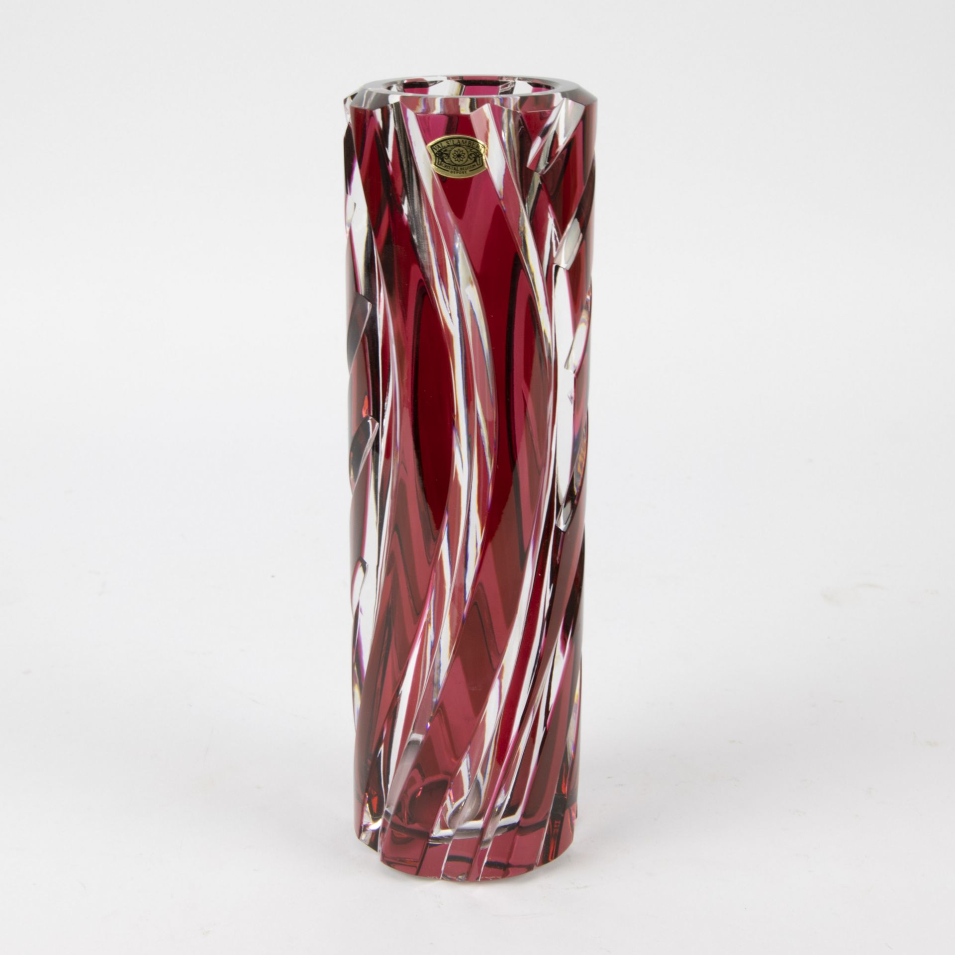 Val Saint Lambert Art Deco tube vase in colorless and red cut crystal - Bild 2 aus 5