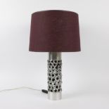 Vintage sixties floor lamp in worked aluminum with mauve fabric shade