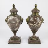 A pair of marble casolettes with bronze mounts