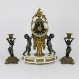 Louis XVI period clock in white marble and gilded bronze