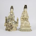 2 Chinese figures Ladies in bone, including Guanyin