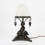 Art Deco table lamp in wrought iron and white glass cap