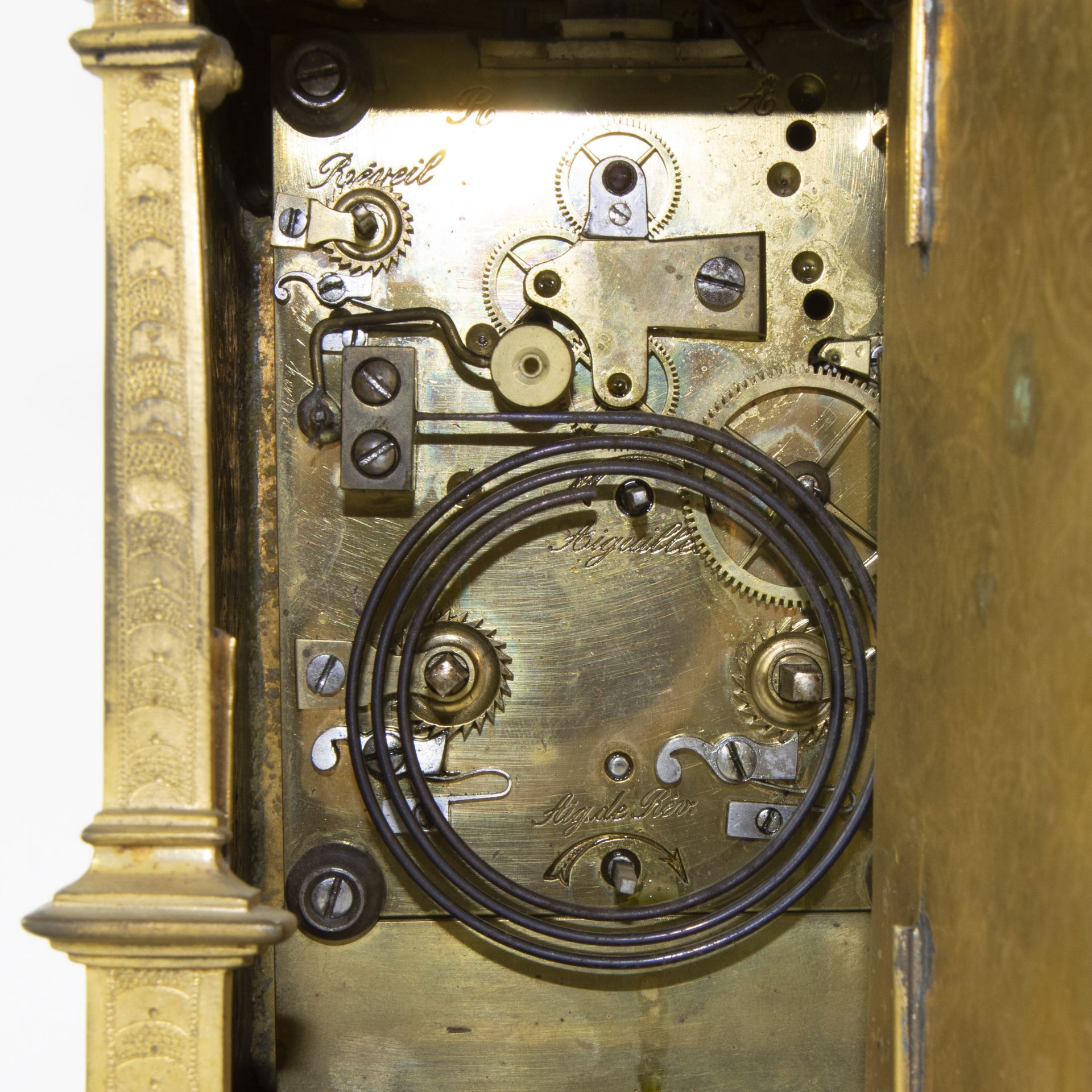 Heavy brass gilt mantel clock with silver plated dials, 2nd half 19th century. - Image 3 of 3