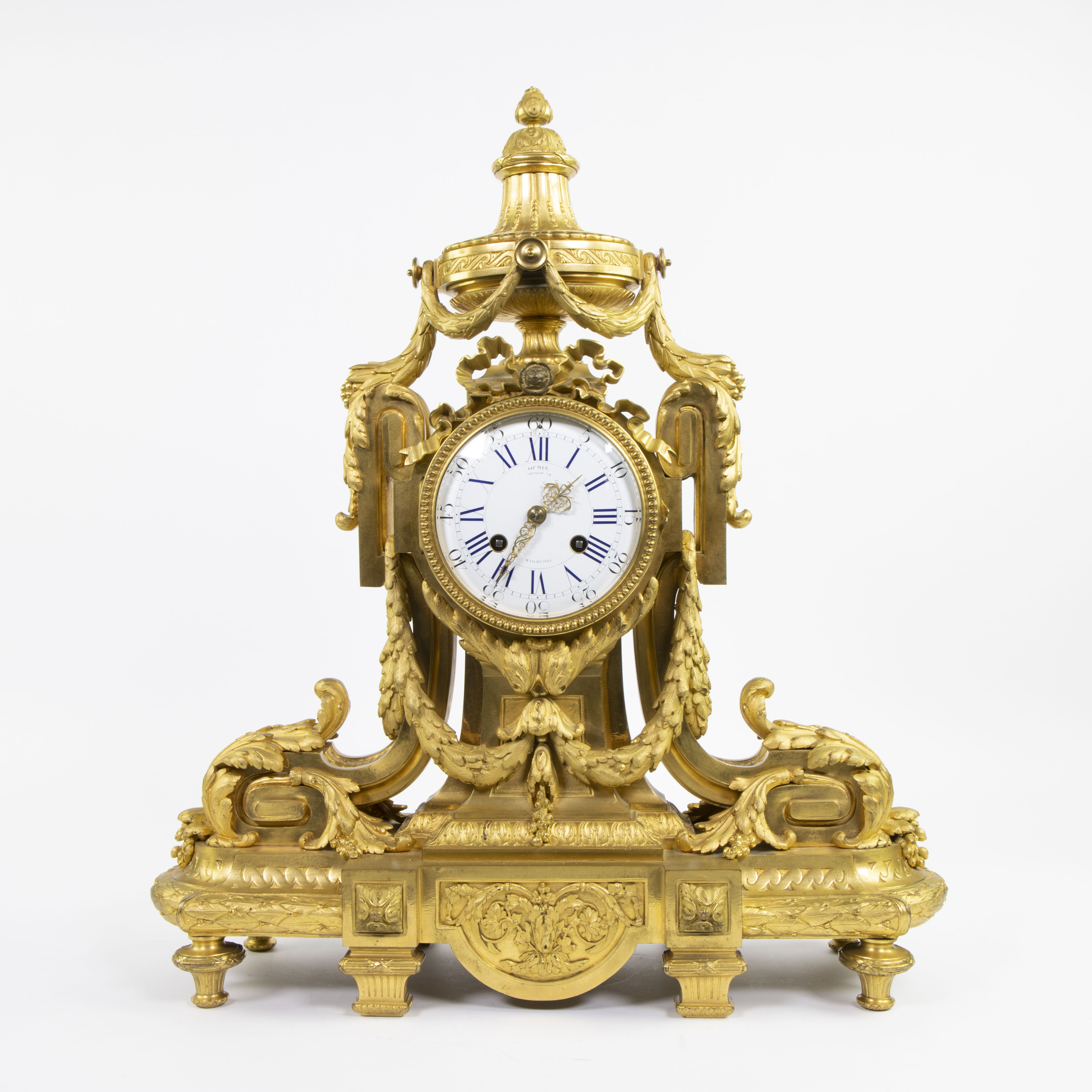 Mantel clock and candlesticks style Louis XV in gilded bronze Napoleon III period "Oudin in Marseill - Image 2 of 11