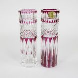 Val Saint Lambert 2 vases in cut red colored layered crystal, signed