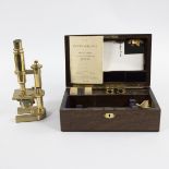 Microscope with accessories in original case, signed Ernst Leitz Wetzlar., Three additional lenses.