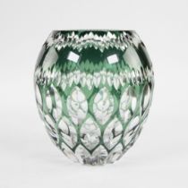 Val Saint Lambert double cut green cristal vase, signed VSL and maker