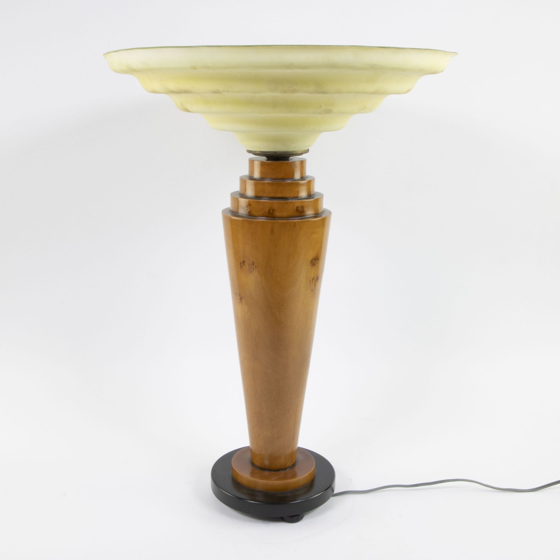 Art Deco table lamp with yellow glass coupe and polished wooden base - Bild 2 aus 5