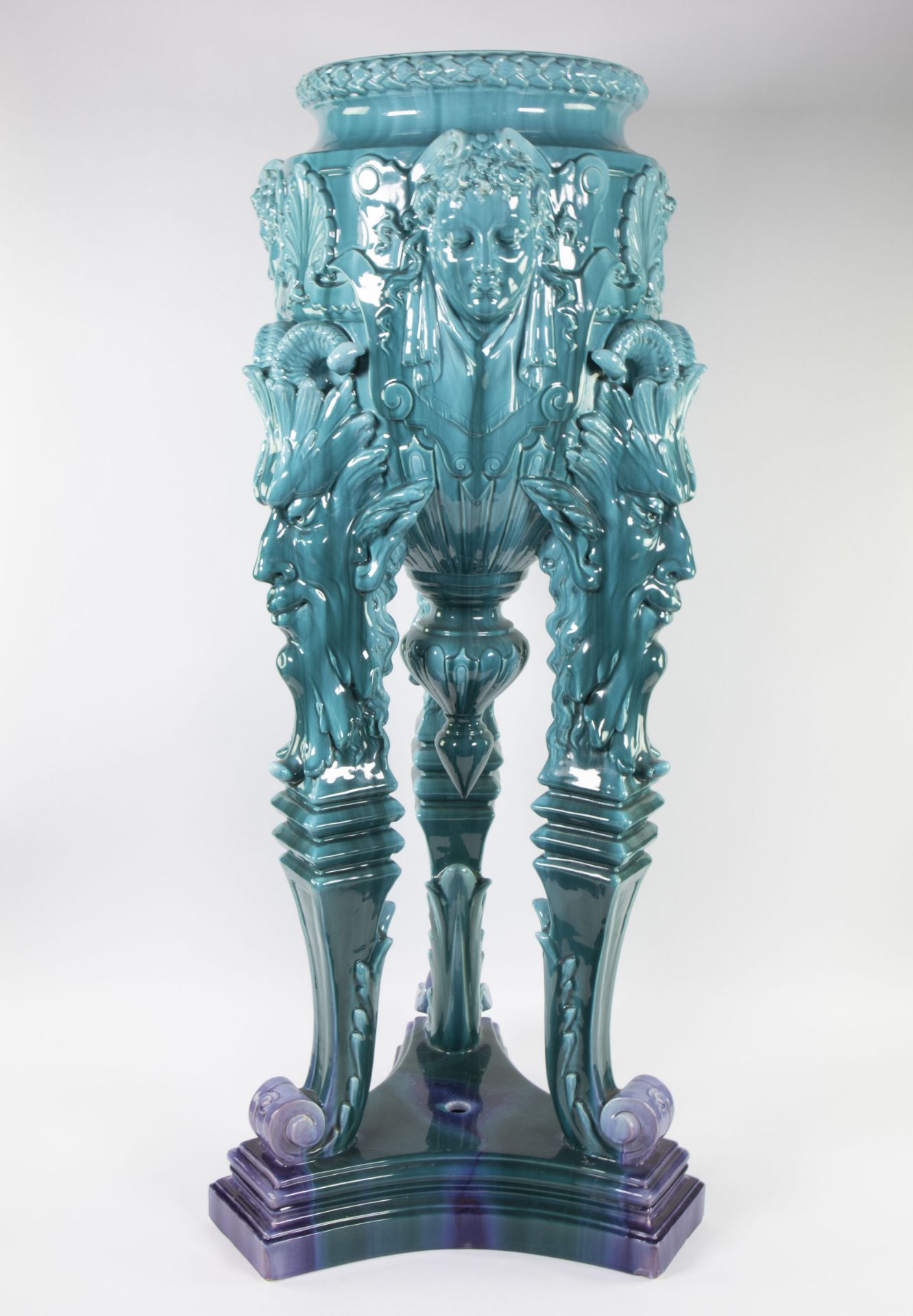 Théodore DECK (1823-1891) (attributed) Ceramic cachepot with stand in blue dripping glaze around 190 - Bild 7 aus 14