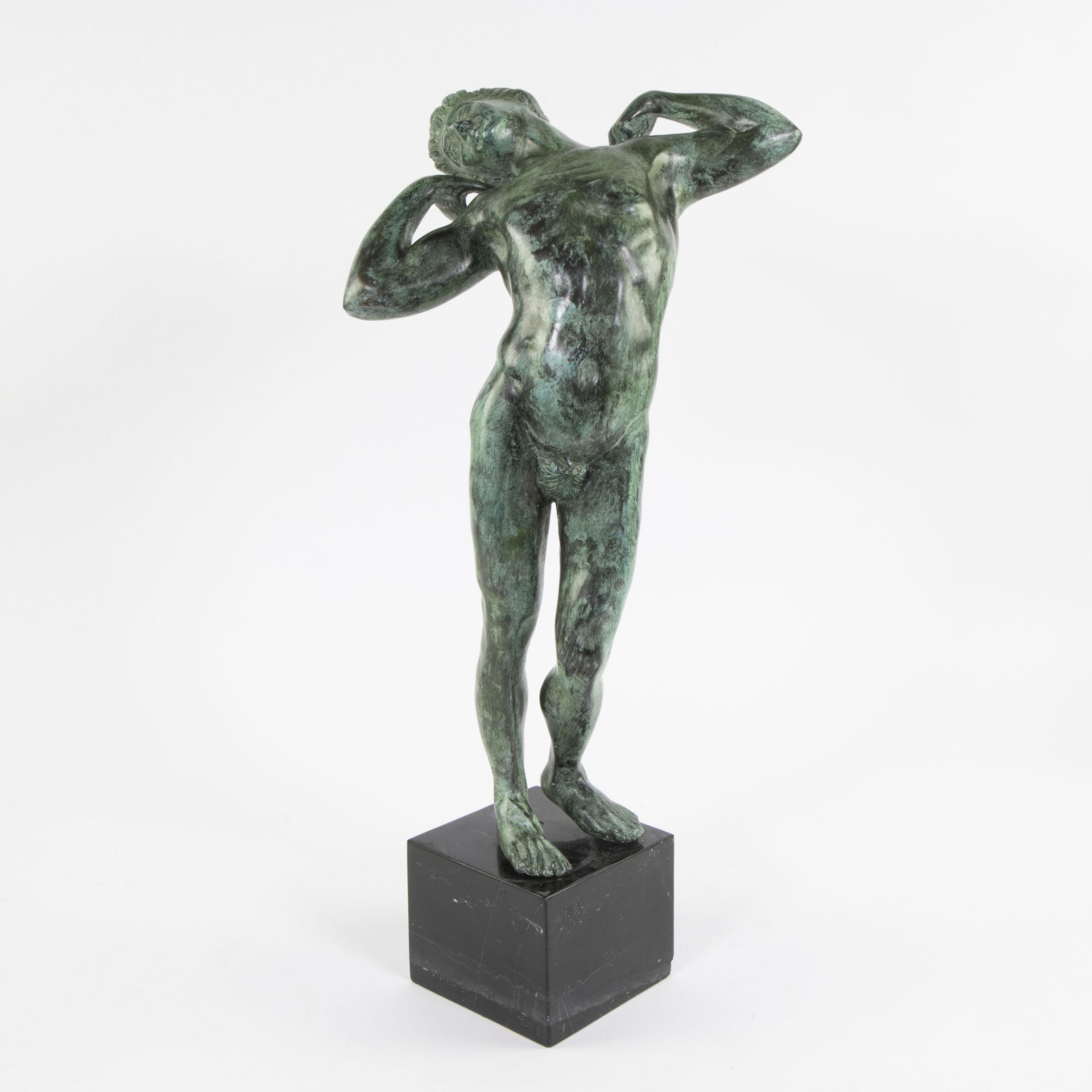 Art Deco green patinated bronze of a dancer