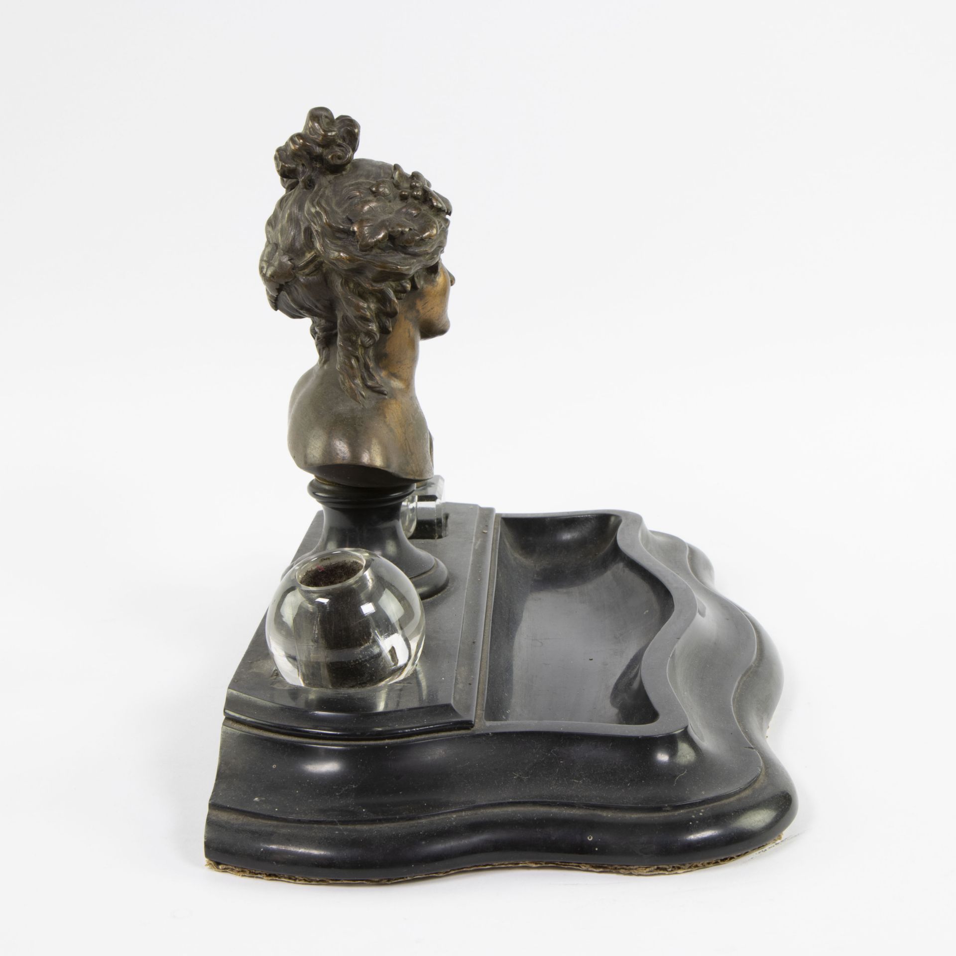 Napoleon III ink set in black marble with bronze woman's head and 2 glass jars - Bild 5 aus 5