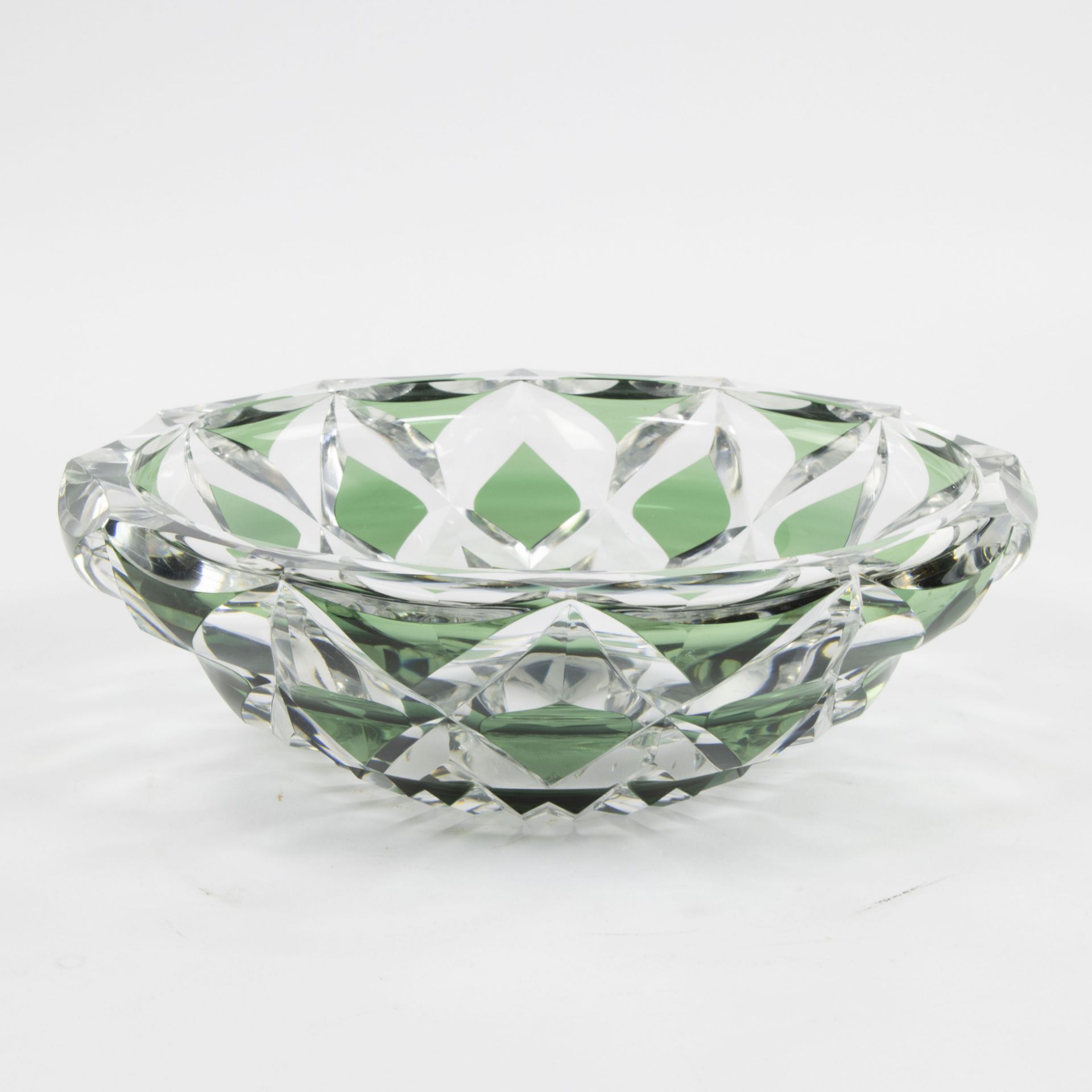 Val Saint Lambert double cut green crystal bowl, signed