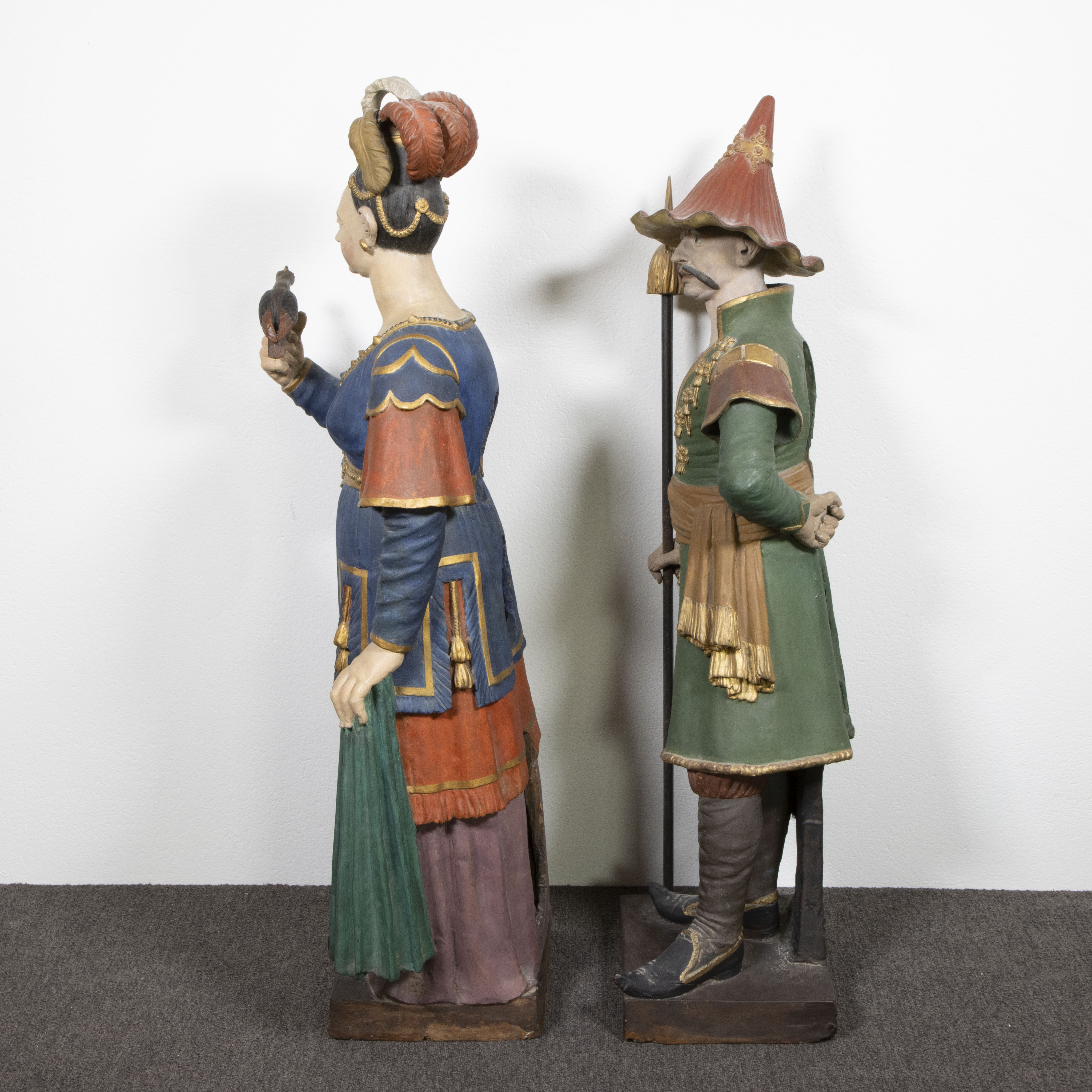 Terracotta garden statues with original polychromy from the orangery of the castle of Eksaarde. The - Image 2 of 4