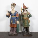 Terracotta garden statues with original polychromy from the orangery of the castle of Eksaarde. The