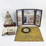 Lot religion madonna under bell jar, triptych, Breviarium Romanum, pipe clay