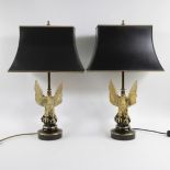 Couple black 'EAGLE' table lamp in gilded bronze made by MAISON CHARLES - 1960s