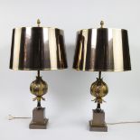Pair of Maison Charles pomegranate lamps in gilt bronze with brass lampshade, 1970s