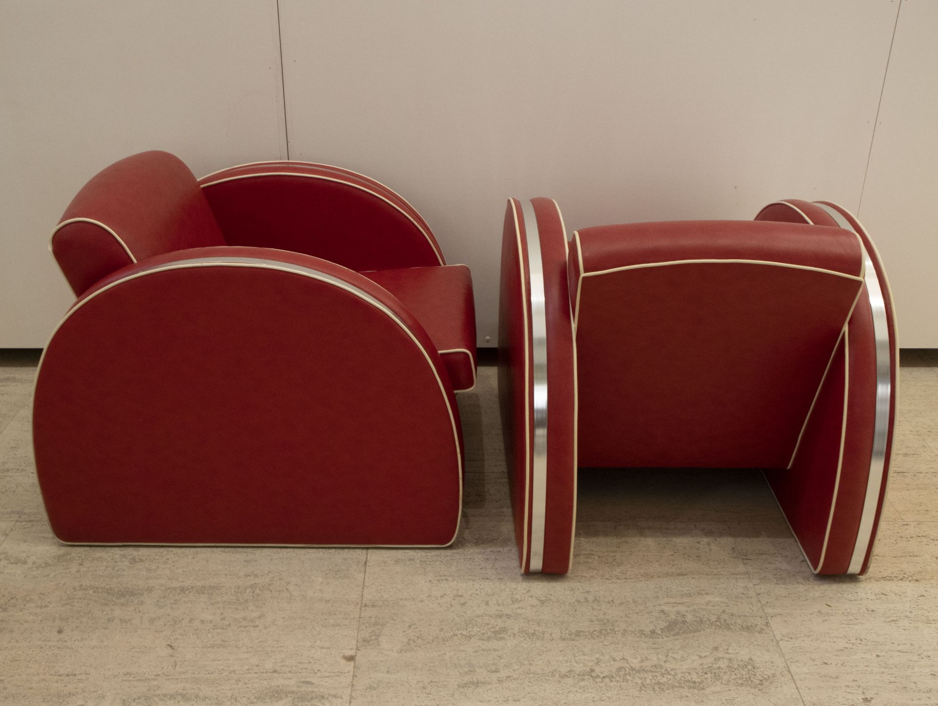 2 Art Deco vintage red seats with aluminum - Image 2 of 2