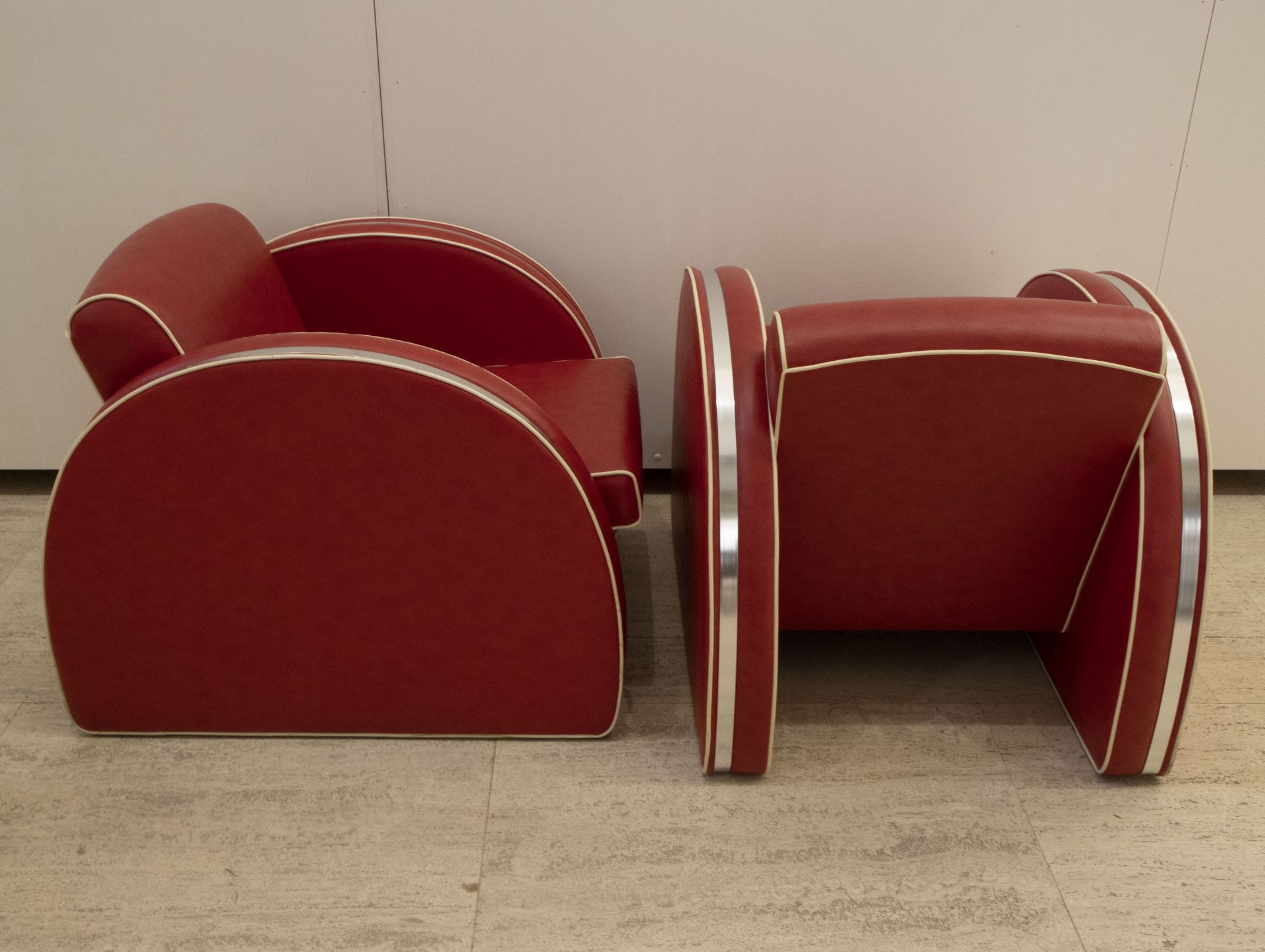 2 Art Deco vintage red seats with aluminum - Bild 2 aus 2