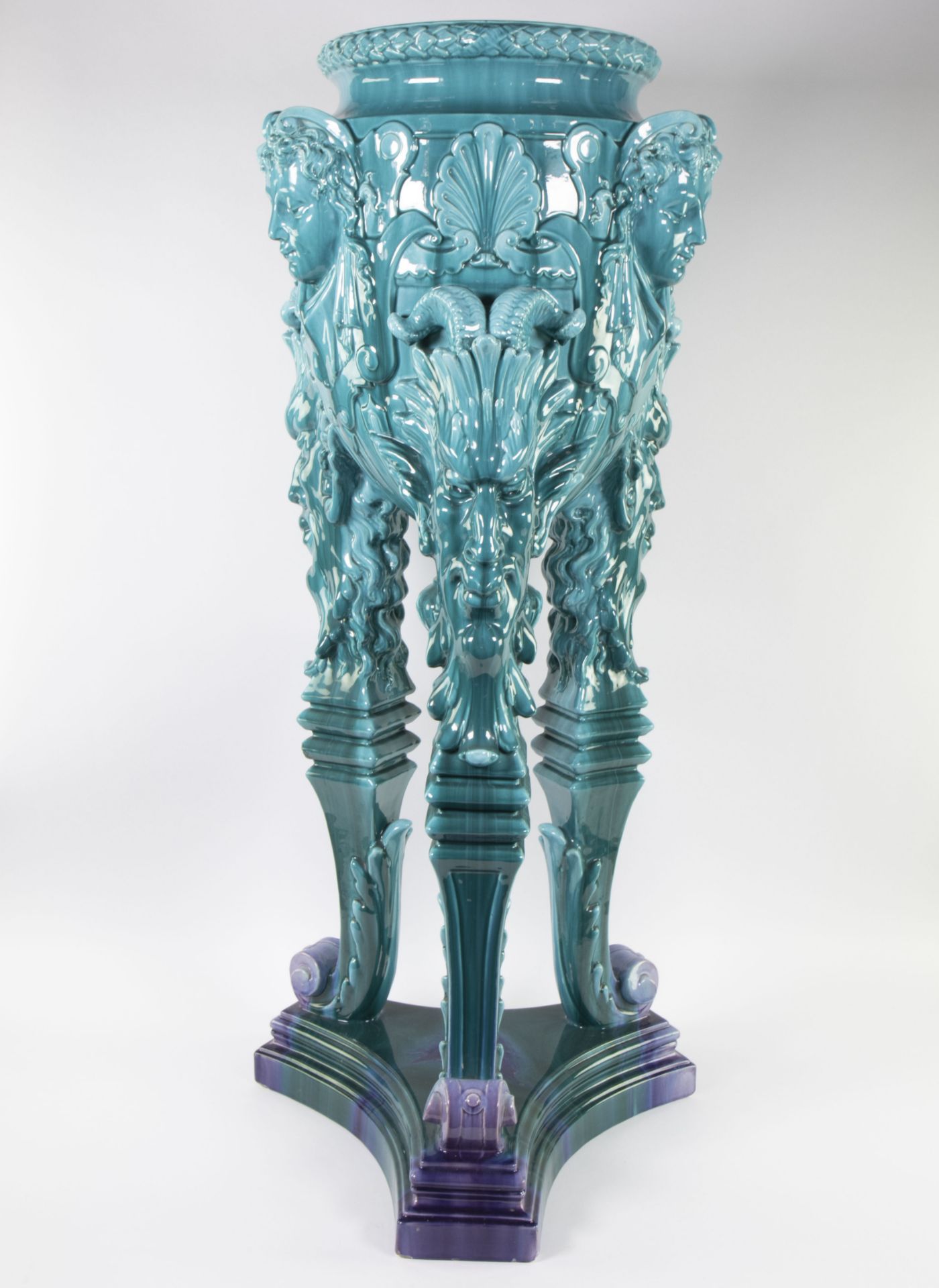 Théodore DECK (1823-1891) (attributed) Ceramic cachepot with stand in blue dripping glaze around 190 - Bild 13 aus 14