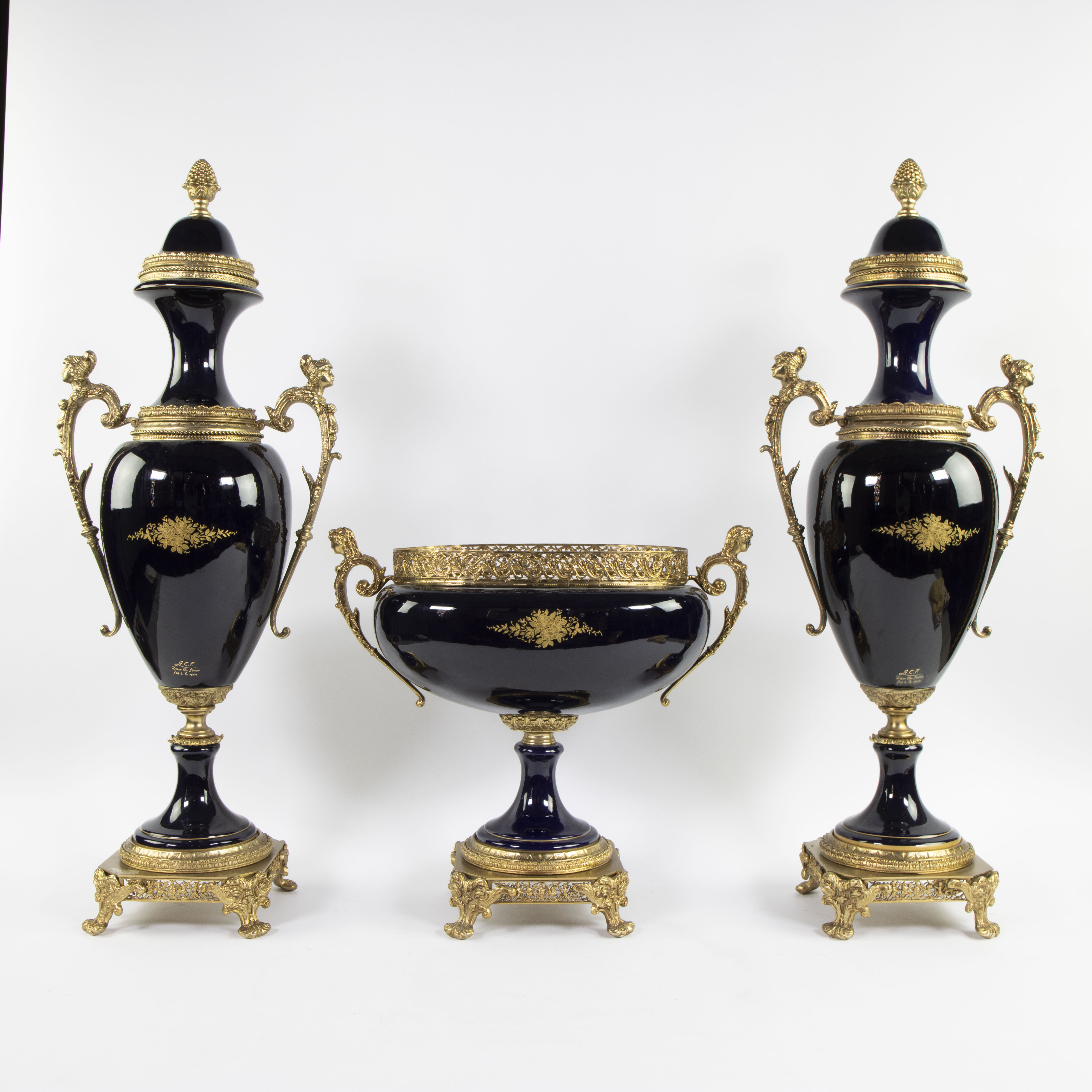 A Three-Piece Limoges garniture set, roundels signed A. Renzi. - Image 4 of 5