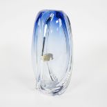 Val Saint Lambert blue crystal vase 60s/70s, with original label