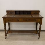 English desk on wheels with leather top and curb