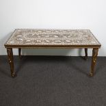 Coffee table with beautiful inlay of animal and geometric motifs in bone