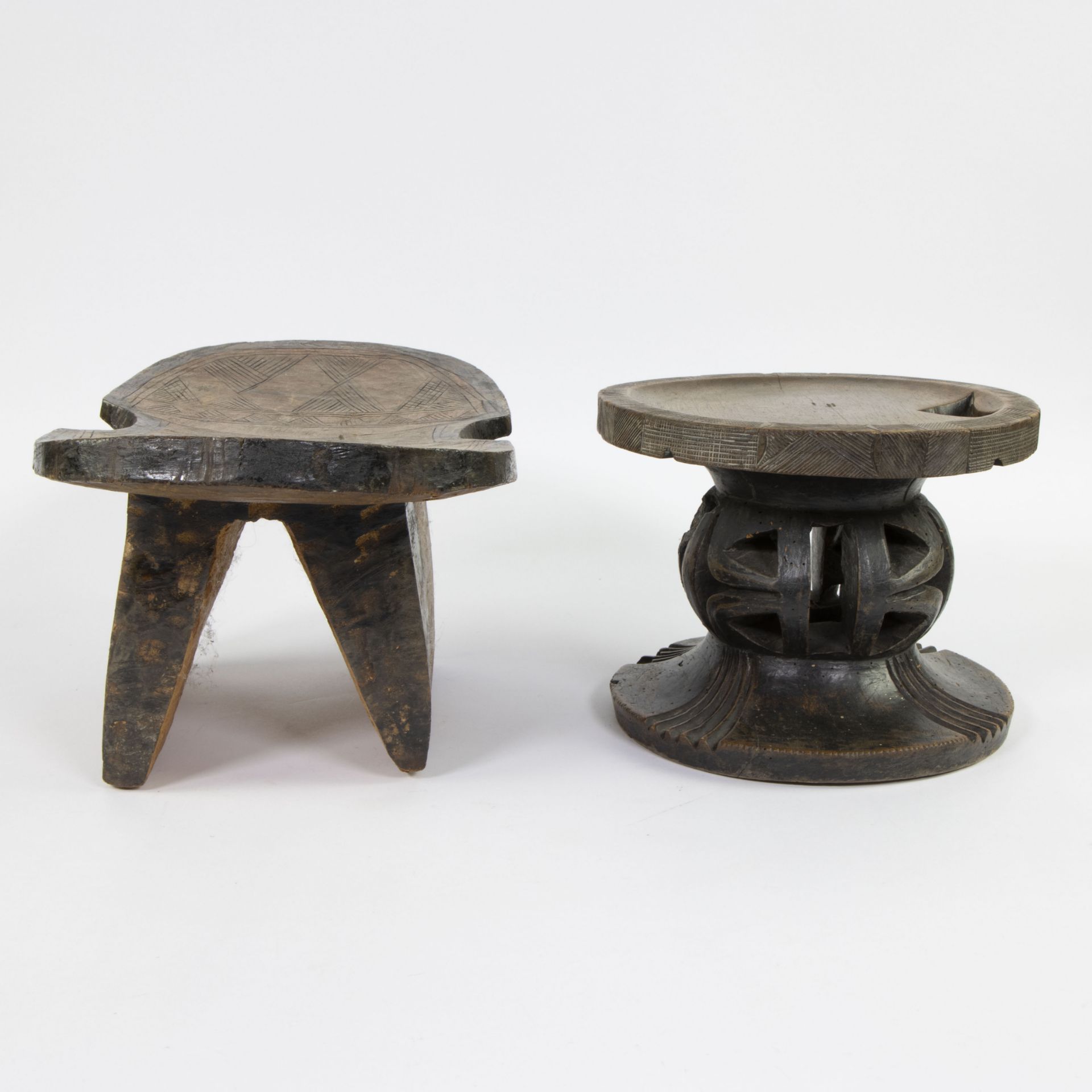 2 African stools including Mangbetu (portable on the belt) Democratic Republic of Congo - Bild 2 aus 5