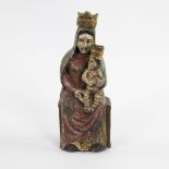 Old folkloric statue of Madonna with child, original polychromy